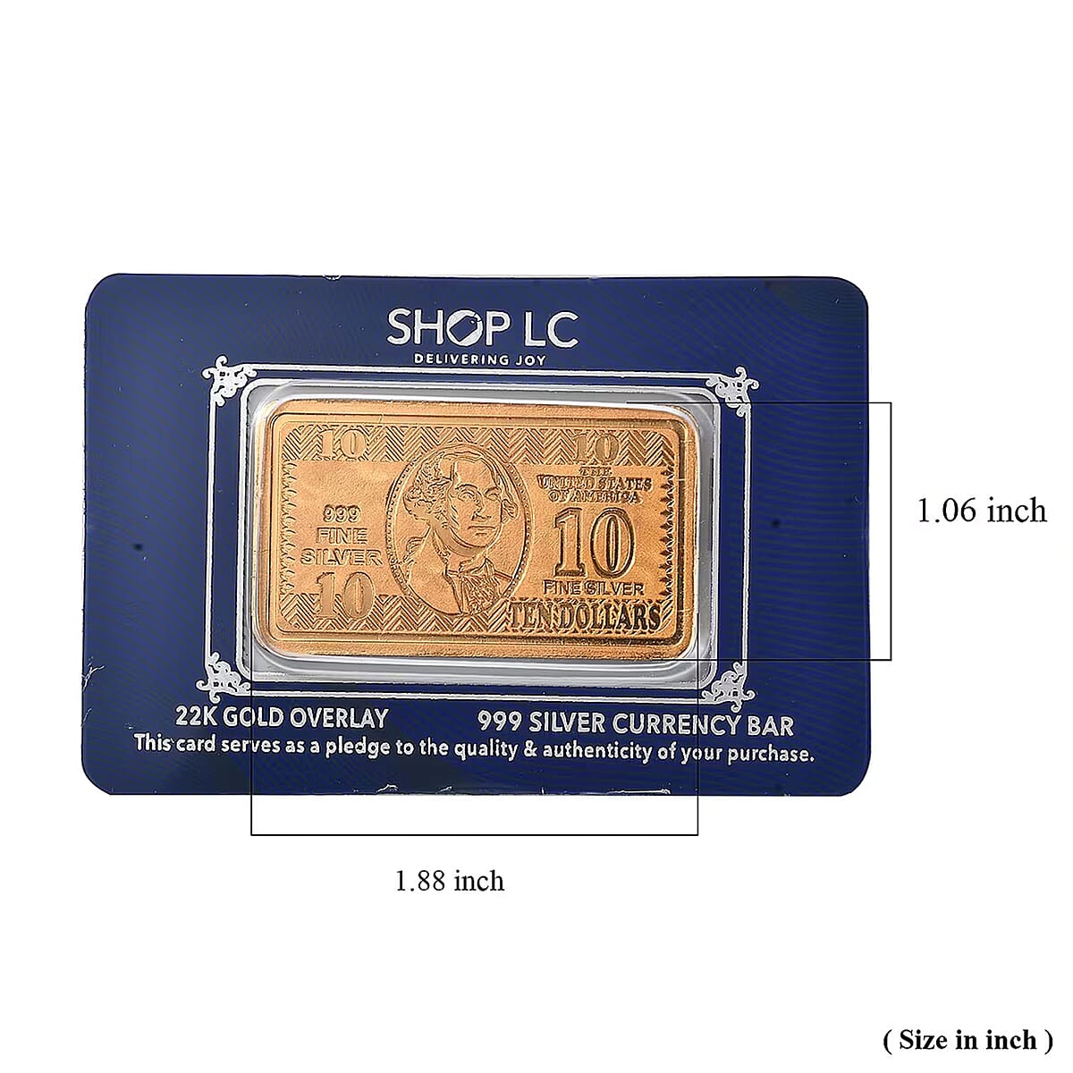 22K Gold Over 999.9 Fine Silver Currency Bar 10 Grams image number 5