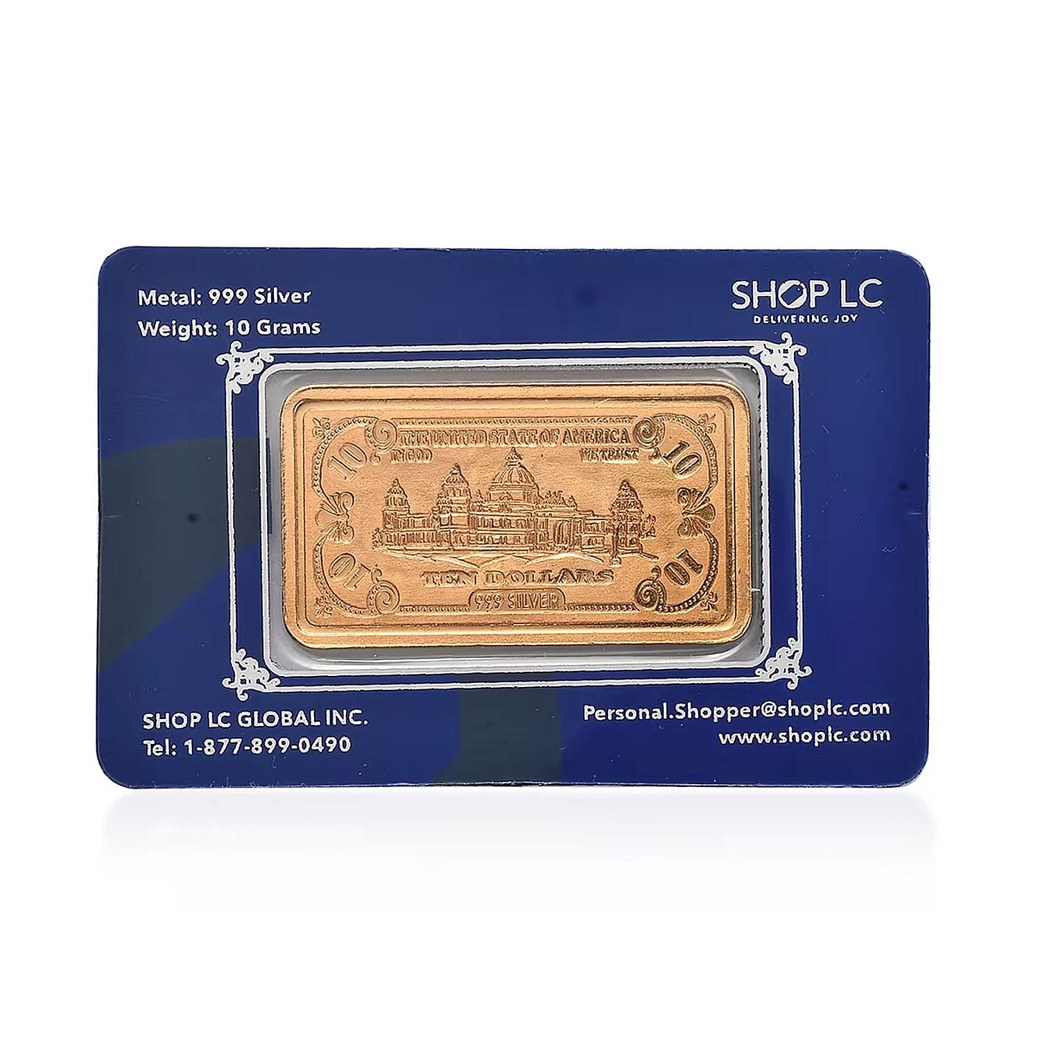 22K Gold Over 999.9 Fine Silver Currency Bar 10 Grams