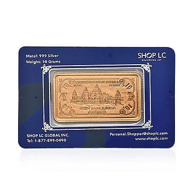 22K Gold Over 999.9 Fine Silver Currency Bar 10 Grams