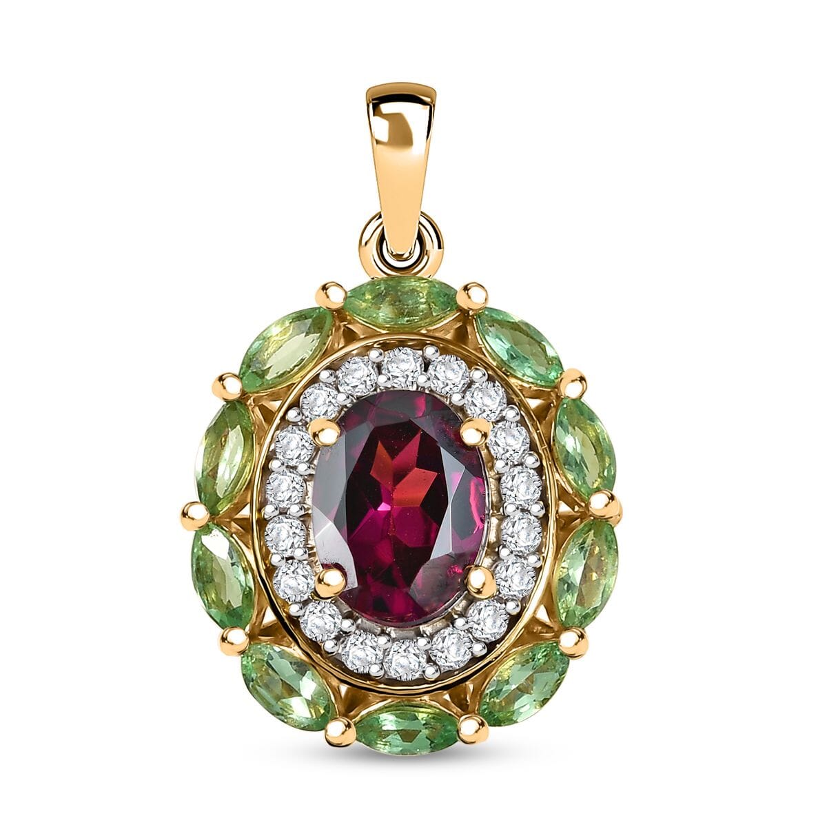 D'Joy AAA Radiant Ember Garnet and Multi Gemstone 2.70 ctw Crimson Garden Pendant Necklace (20 inch) in 18K Vermeil Yellow Gold Over Sterling Silver image number 0