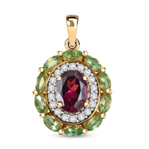 D'Joy AAA Radiant Ember Garnet and Multi Gemstone 2.70 ctw Crimson Garden Pendant Necklace (20 inch) in 18K Vermeil Yellow Gold Over Sterling Silver