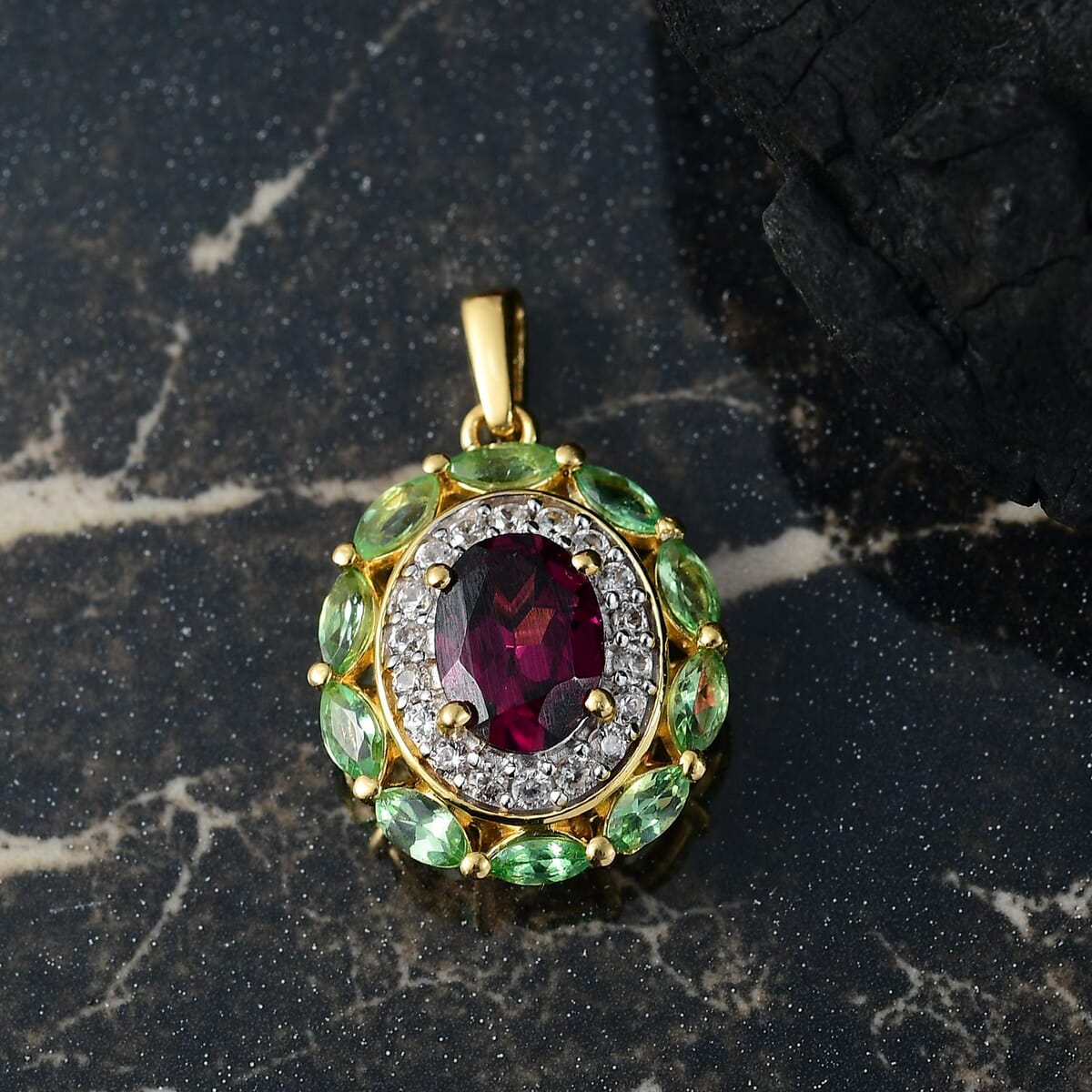 D'Joy AAA Radiant Ember Garnet and Multi Gemstone 2.70 ctw Crimson Garden Pendant Necklace (20 inch) in 18K Vermeil Yellow Gold Over Sterling Silver image number 1