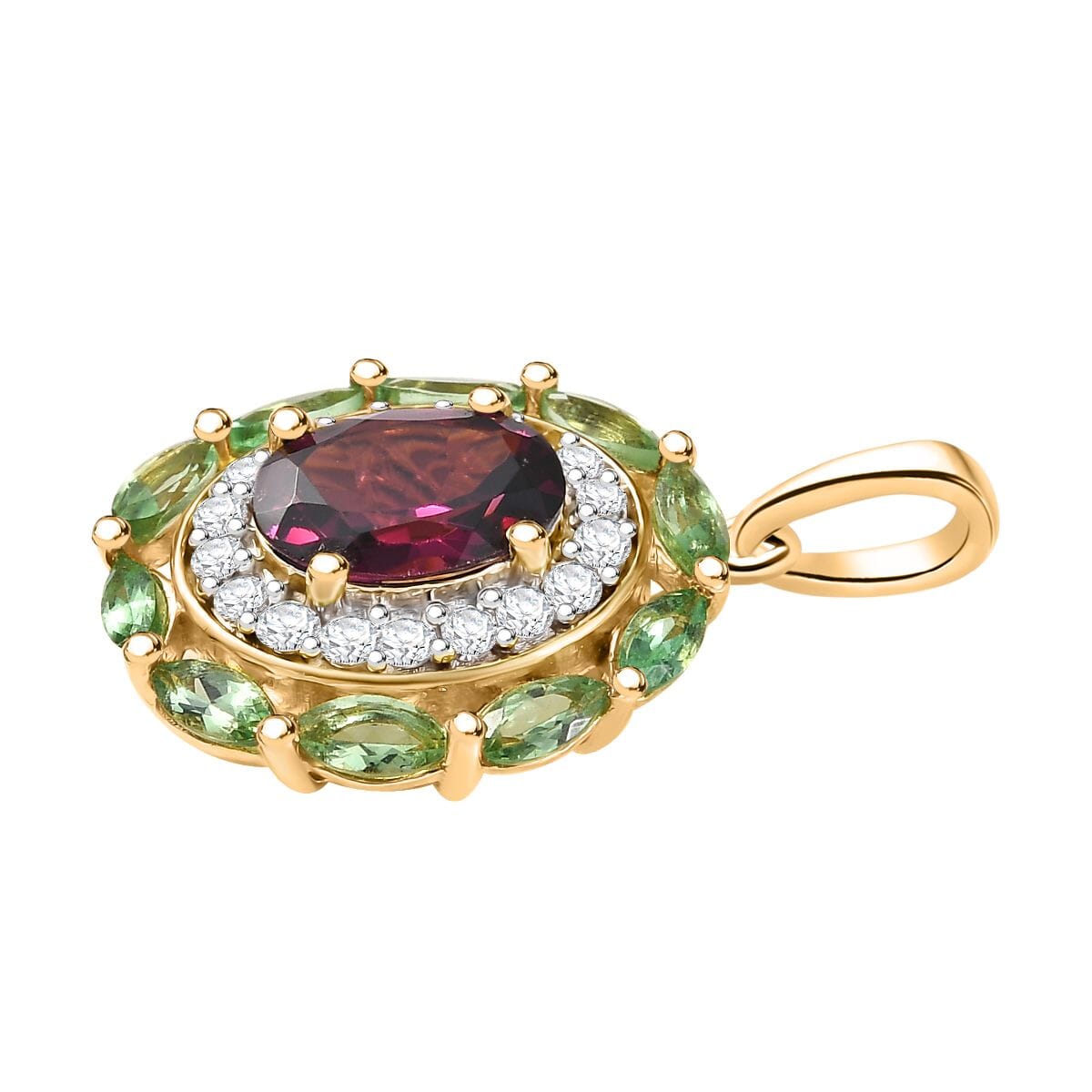 D'Joy AAA Radiant Ember Garnet and Multi Gemstone 2.70 ctw Crimson Garden Pendant Necklace (20 inch) in 18K Vermeil Yellow Gold Over Sterling Silver image number 3