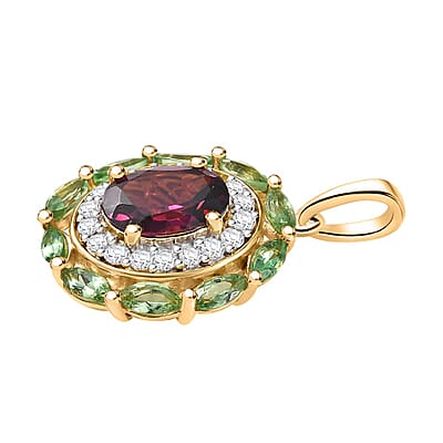 D'Joy AAA Radiant Ember Garnet and Multi Gemstone 2.70 ctw Crimson Garden Pendant without Chain in 18K Vermeil Yellow Gold Over Sterling Silver