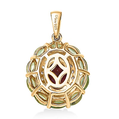 D'Joy AAA Radiant Ember Garnet and Multi Gemstone 2.70 ctw Crimson Garden Pendant without Chain in 18K Vermeil Yellow Gold Over Sterling Silver
