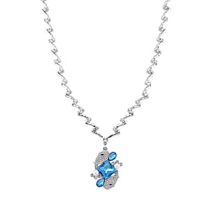 Blue Glass, Simulated Pearl and Austrian Crystal Elephant Necklace in Silvertone 20-22 Inches