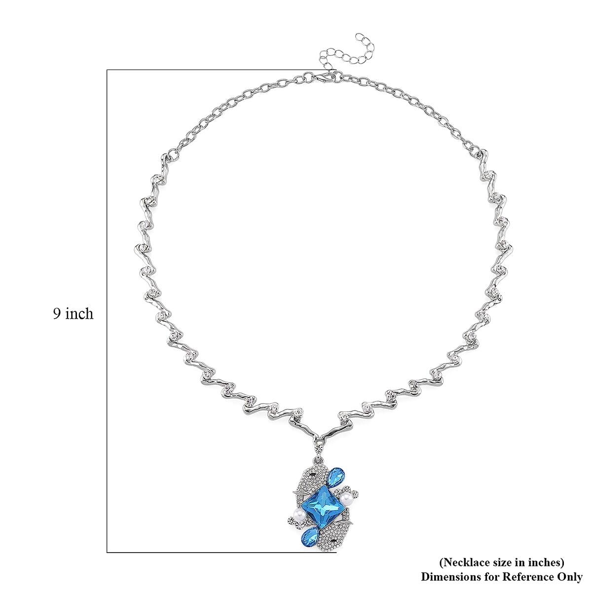 Blue Glass, Simulated Pearl and Austrian Crystal Elephant Necklace in Silvertone 20-22 Inches image number 5