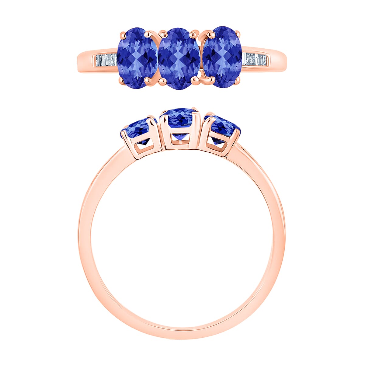 D'Joy AAA Tanzanite and Diamond Ring in 18K Vermeil Rose Gold Over Sterling Silver (Size 10.0) 1.62 ctw (Del. in 10-12 Days) image number 3