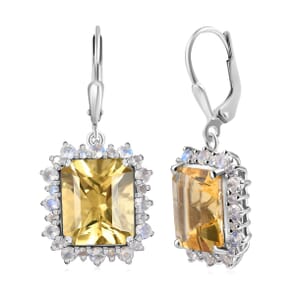 D'Joy Yellow Labradorite and Moon Glow Moonstone 11.75 ctw Moonlit Drops Earrings in Rhodium Over Sterling Silver