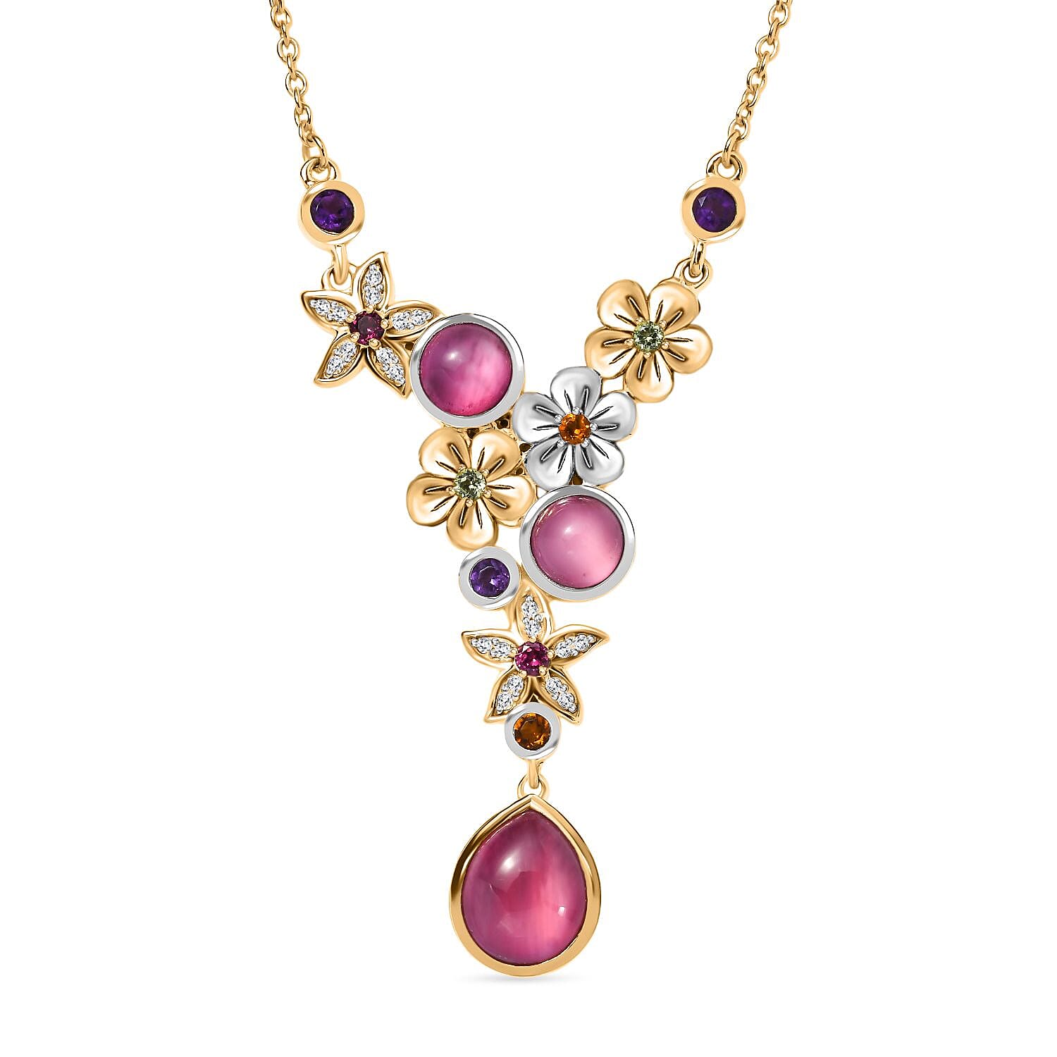 Mulberry Moonstone and Multi Gemstone 6.57 ctw Necklace in Sterling Silver (18 Inches)