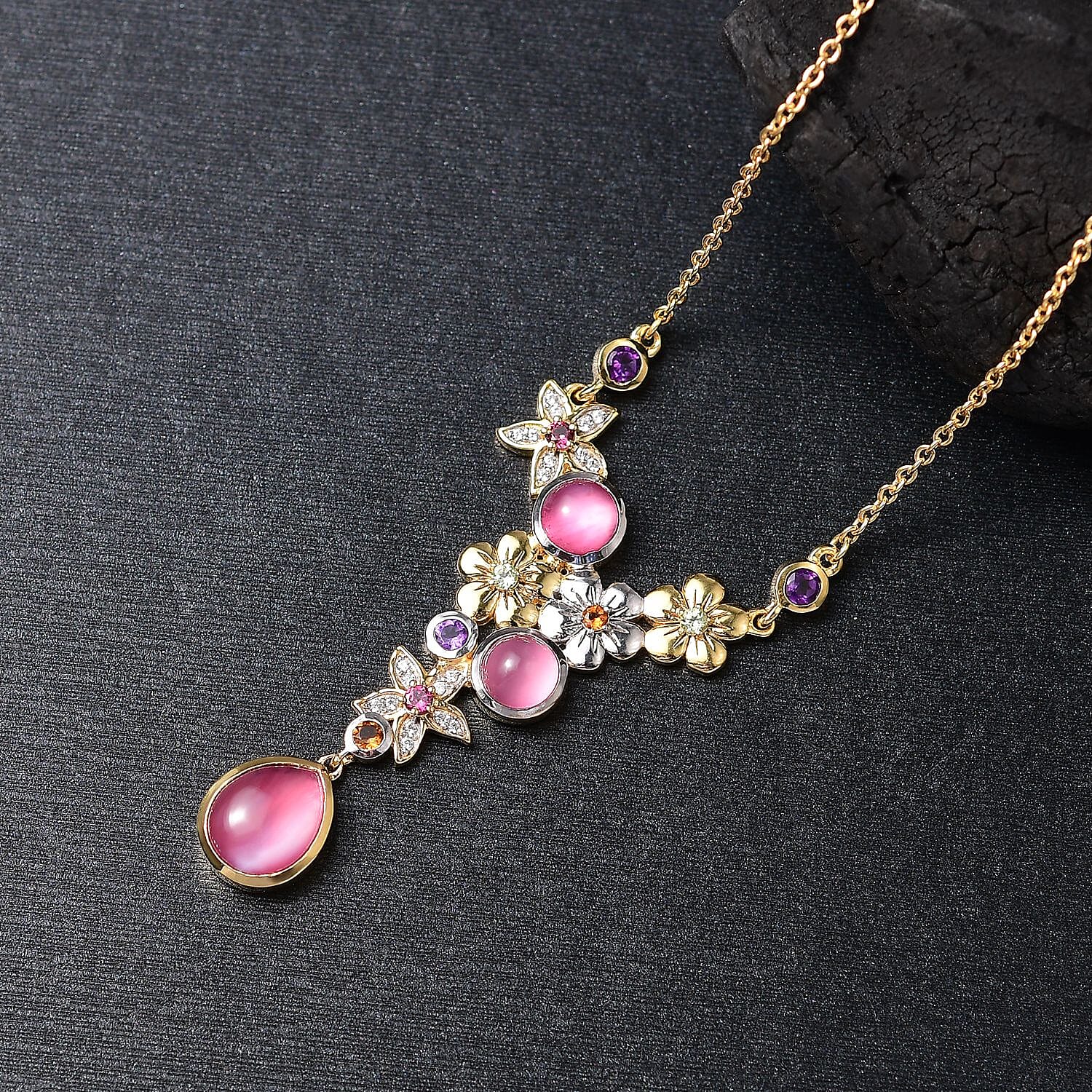 Mulberry Moonstone and Multi Gemstone 6.57 ctw Necklace in Sterling Silver (18 Inches)