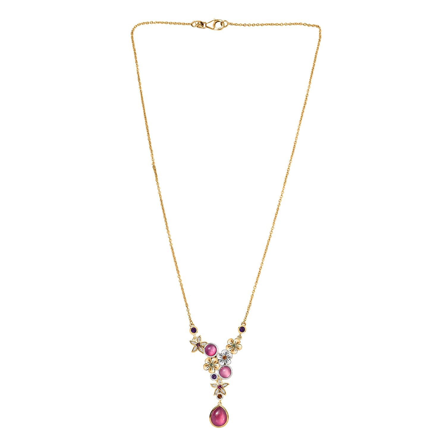 Mulberry Moonstone and Multi Gemstone 6.57 ctw Necklace in Sterling Silver (18 Inches)