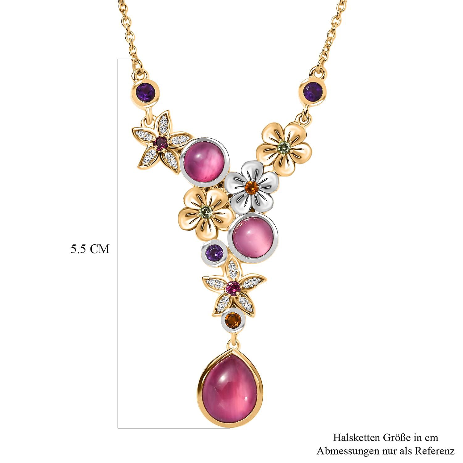 Mulberry Moonstone and Multi Gemstone 6.57 ctw Necklace in Sterling Silver (18 Inches)