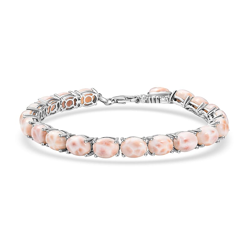 D'Joy Pink Natrolite 23.50 ctw Turtle Bracelet in Rhodium Over Sterling Silver (7.25 In)