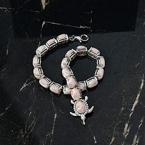 D'Joy Pink Natrolite 23.50 ctw Turtle Bracelet in Rhodium Over Sterling Silver (7.25 In)