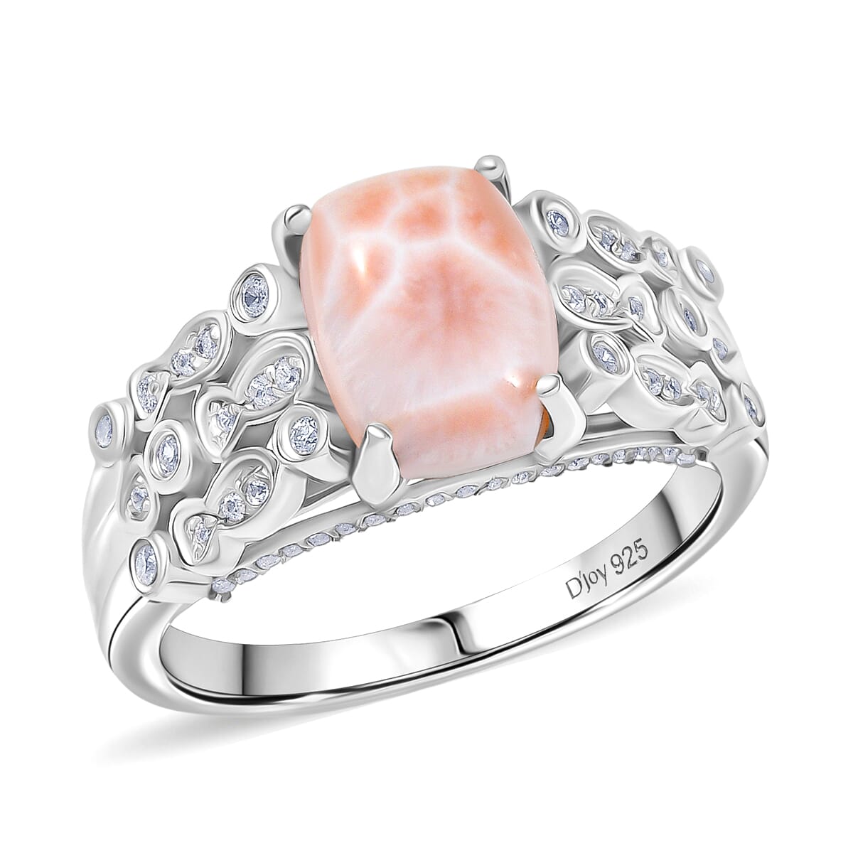 D'Joy Premium Pink Natrolite and White Zircon 2.15 ctw Fish and Bubbles Ring in Rhodium Over Sterling Silver (Size 10.0) image number 0