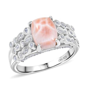 D'Joy Premium Pink Natrolite and White Zircon 2.15 ctw Fish and Bubbles Ring in Rhodium Over Sterling Silver (Size 10.0)