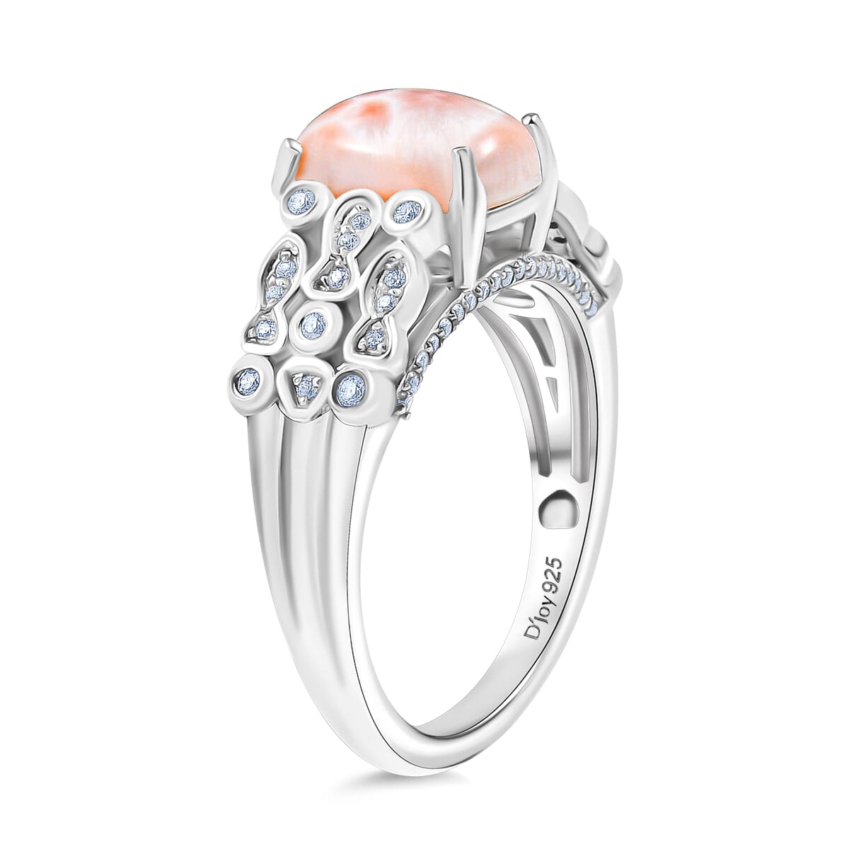 D'Joy Premium Pink Natrolite and White Zircon 2.15 ctw Fish and Bubbles Ring in Rhodium Over Sterling Silver (Size 10.0) image number 3