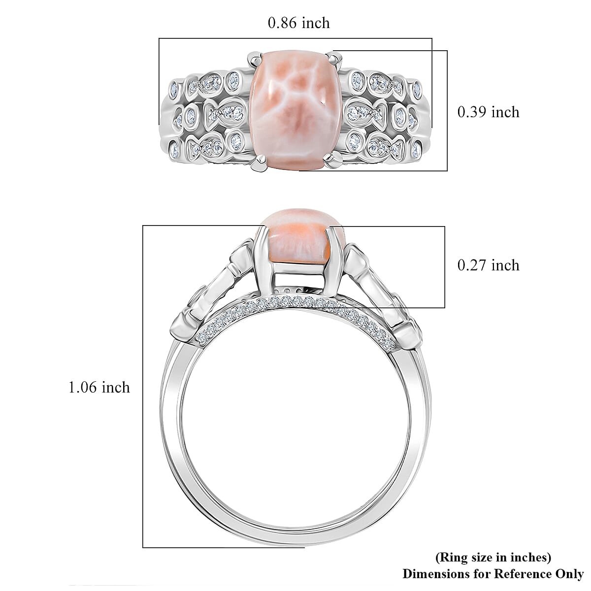 D'Joy Premium Pink Natrolite and White Zircon 2.15 ctw Fish and Bubbles Ring in Rhodium Over Sterling Silver (Size 10.0)
