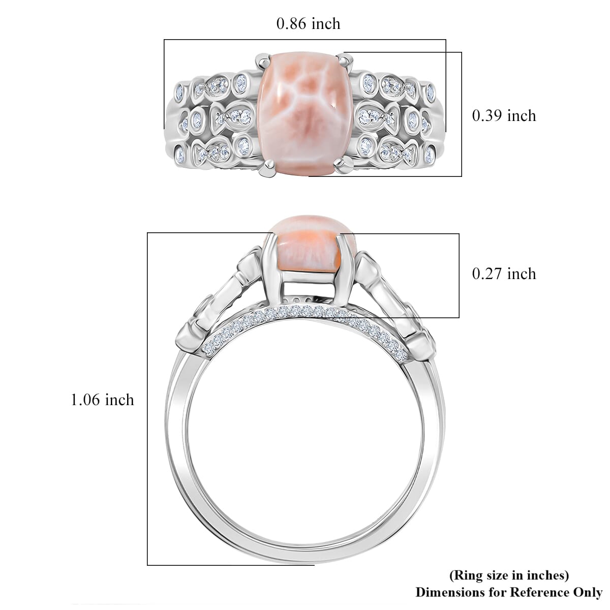 D'Joy Premium Pink Natrolite and White Zircon 2.15 ctw Fish and Bubbles Ring in Rhodium Over Sterling Silver (Size 10.0) image number 5