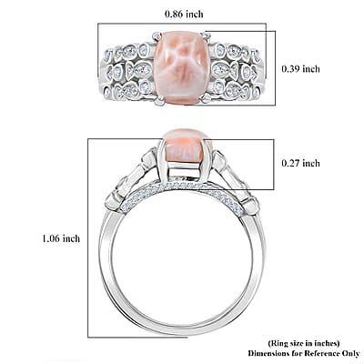 D'Joy Premium Pink Natrolite and White Zircon 2.15 ctw Fish and Bubbles Ring in Rhodium Over Sterling Silver (Size 10.0)