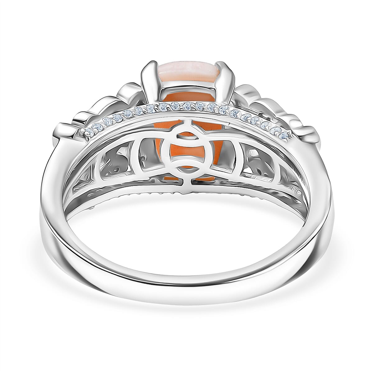 D'Joy Premium Pink Natrolite and White Zircon 2.15 ctw Fish and Bubbles Ring in Rhodium Over Sterling Silver (Size 5.0) image number 4