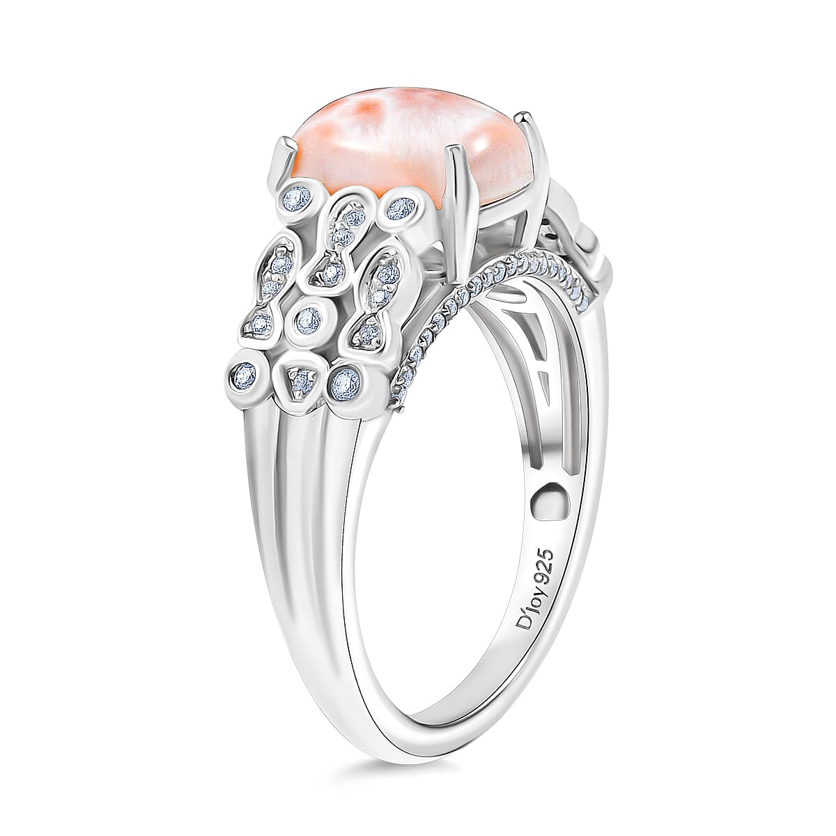 D'Joy Premium Pink Natrolite and White Zircon 2.15 ctw Fish and Bubbles Ring in Rhodium Over Sterling Silver (Size 9.0) image number 3