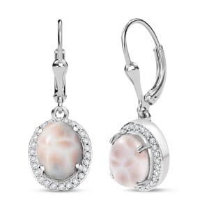D'Joy Pink Natrolite and White Zircon 4.00 ctw Whale Earrings in Rhodium Over Sterling Silver