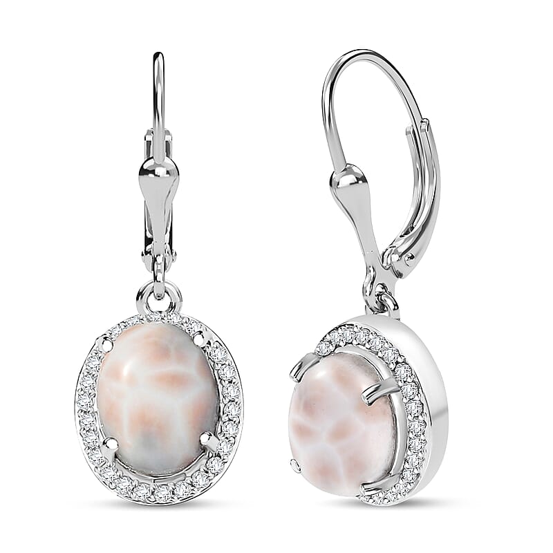 D'Joy Pink Natrolite and White Zircon 4.00 ctw Whale Earrings in Rhodium Over Sterling Silver