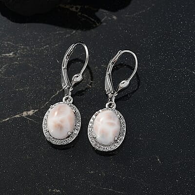 D'Joy Pink Natrolite and White Zircon 4.00 ctw Whale Earrings in Rhodium Over Sterling Silver