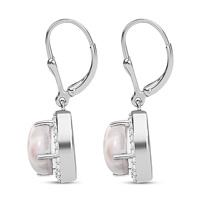 D'Joy Pink Natrolite and White Zircon 4.00 ctw Whale Earrings in Rhodium Over Sterling Silver