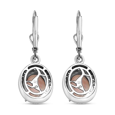 D'Joy Pink Natrolite and White Zircon 4.00 ctw Whale Earrings in Rhodium Over Sterling Silver