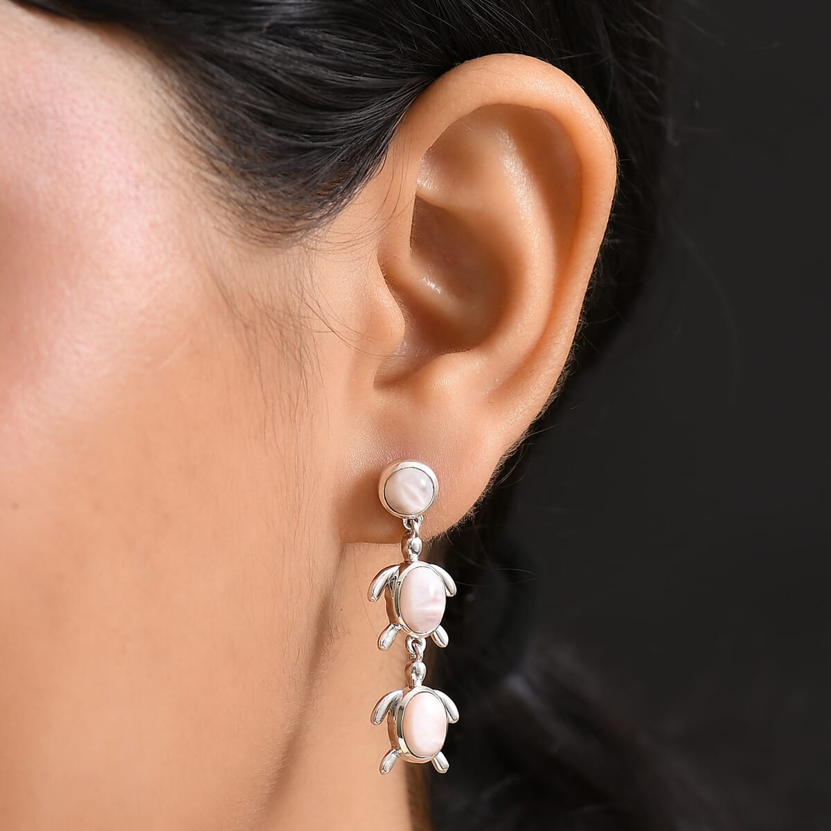 D'Joy Pink Natrolite 6.70 ctw Turtle Earrings in Platinum Over Sterling Silver image number 2