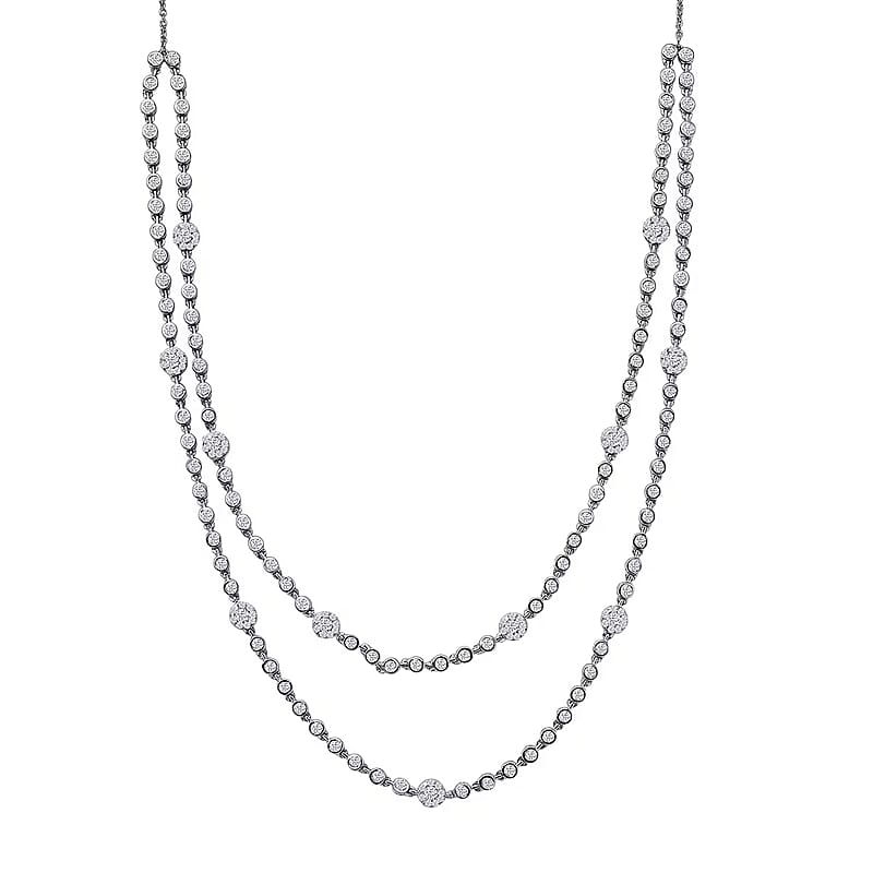 Luxuriant Lab Grown Diamond G-H SI 4.20 ctw Station Necklace 20-22 Inches in Rhodium Over Sterling Silver
