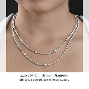 Luxuriant Lab Grown Diamond G-H SI 4.20 ctw Station Necklace 20-22 Inches in Rhodium Over Sterling Silver