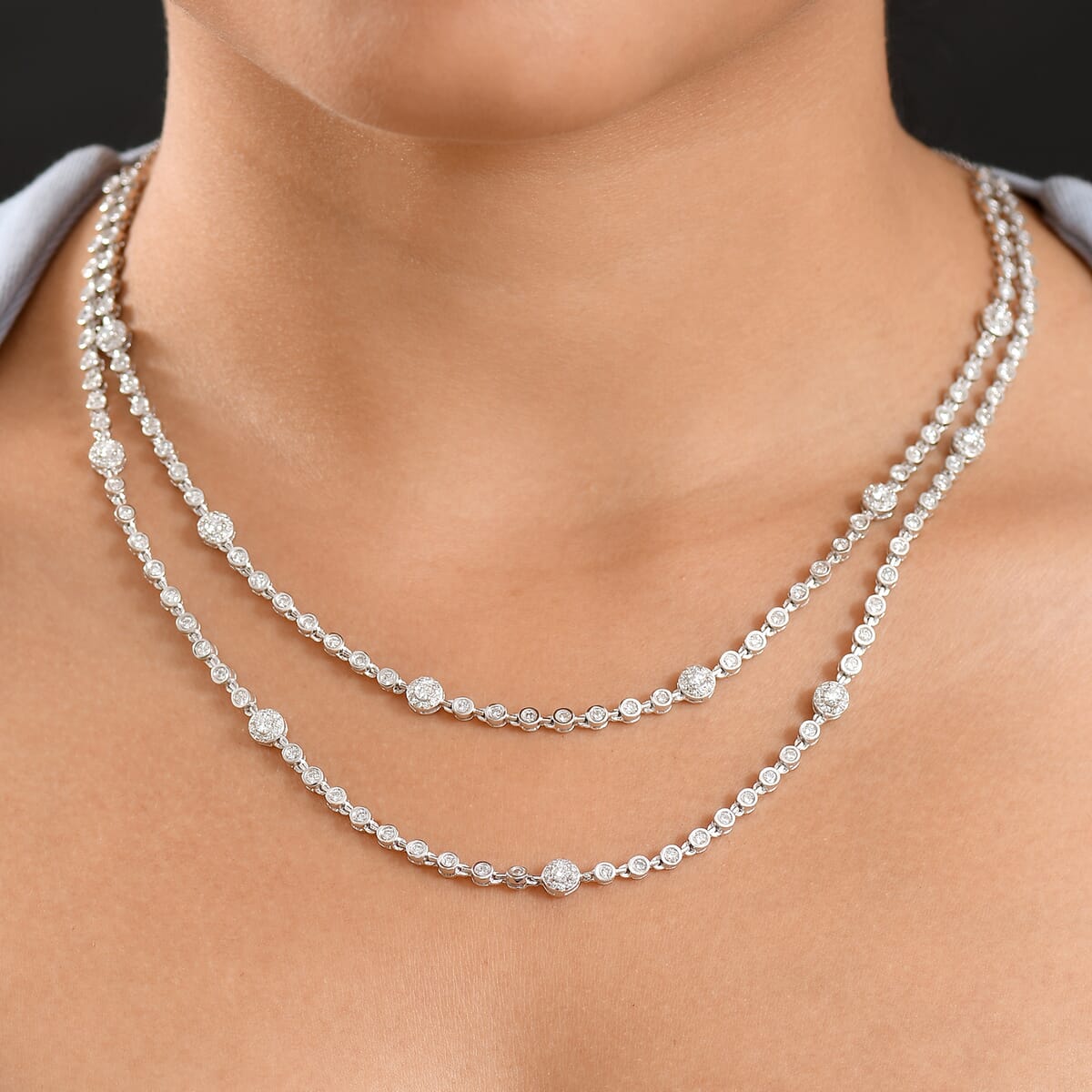 Luxuriant Lab Grown Diamond 4.20 ctw Star Necklace 20-22 Inches in Rhodium Over Sterling Silver image number 2