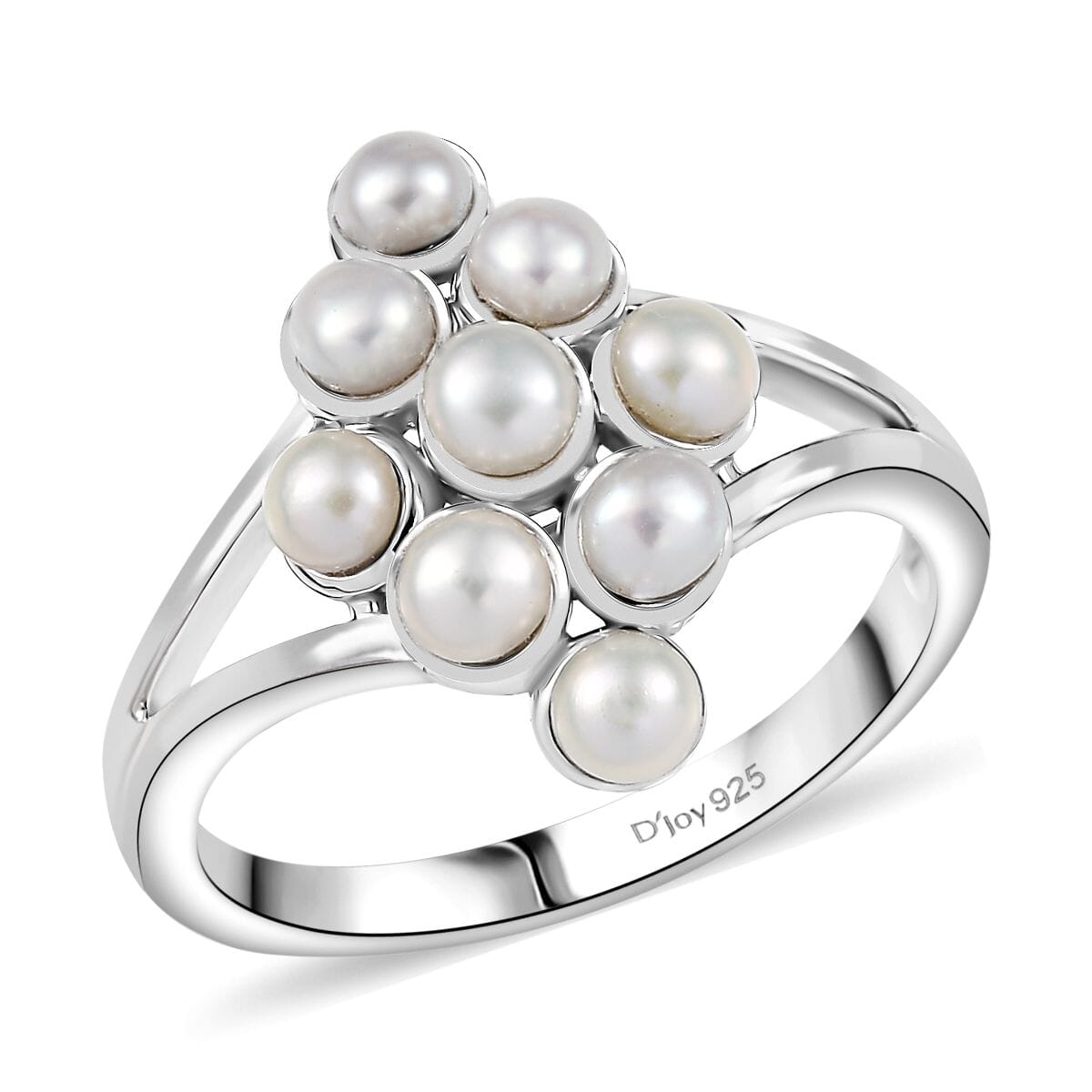 D'Joy Freshwater Pearl Nine Moons Ring in Platinum Over Sterling Silver (Size 10.0) image number 0