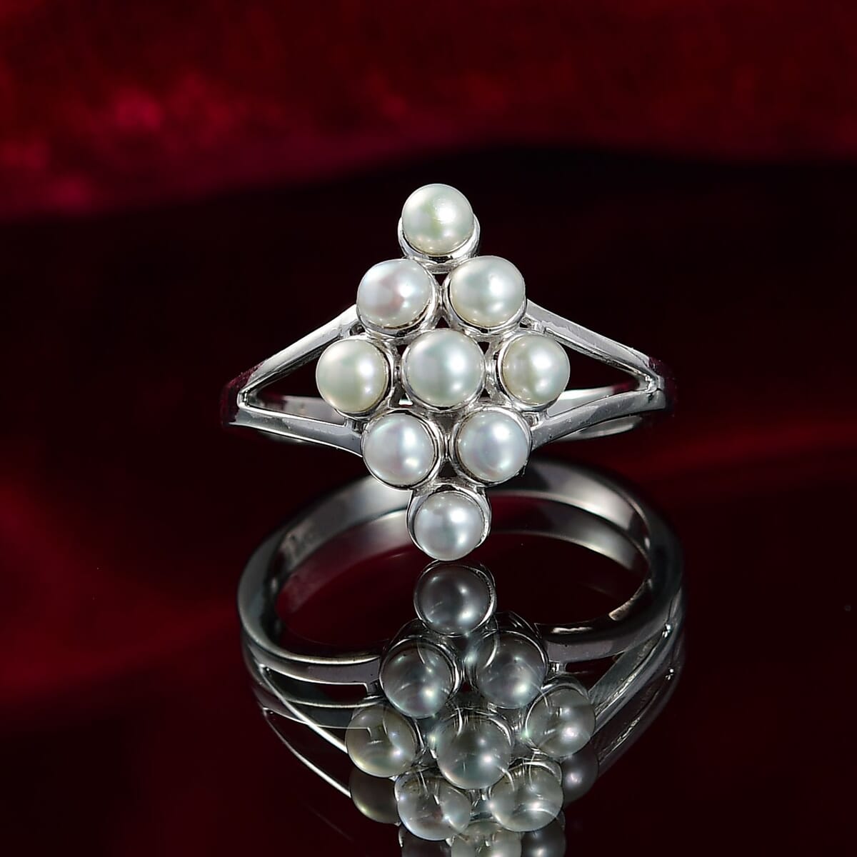 D'Joy Freshwater Pearl Nine Moons Ring in Platinum Over Sterling Silver (Size 10.0) image number 1