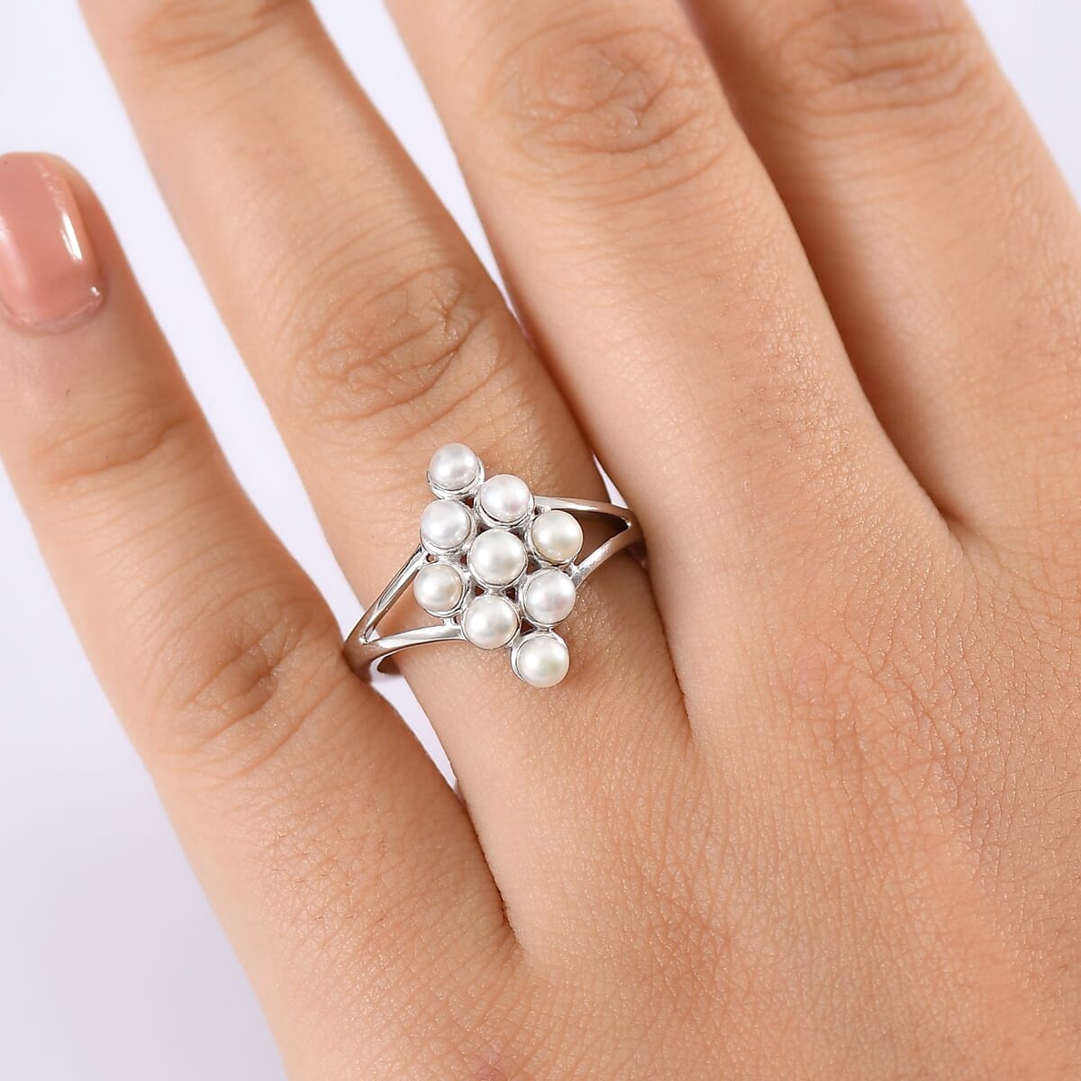 D'Joy Freshwater Pearl Nine Moons Ring in Platinum Over Sterling Silver (Size 10.0) image number 2