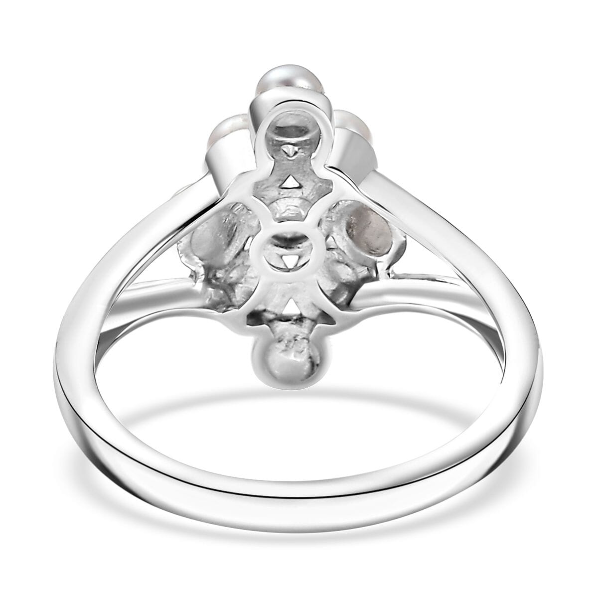 D'Joy Freshwater Pearl Nine Moons Ring in Platinum Over Sterling Silver (Size 10.0) image number 4