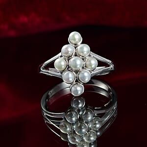 D'Joy Freshwater Pearl Nine Moons Ring in Platinum Over Sterling Silver (Size 6.0)