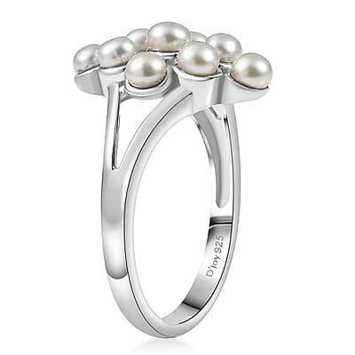 D'Joy Freshwater Pearl Nine Moons Ring in Platinum Over Sterling Silver (Size 6.0)