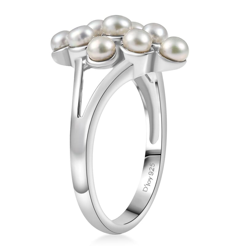 D'Joy Freshwater Pearl Nine Moons Ring in Platinum Over Sterling Silver (Size 6.0)