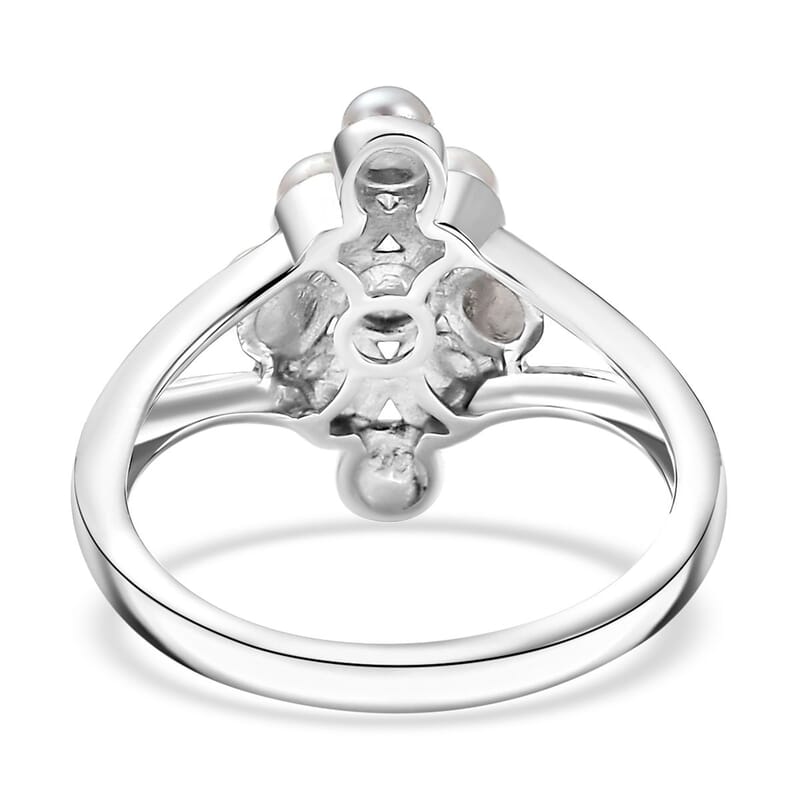 D'Joy Freshwater Pearl Nine Moons Ring in Platinum Over Sterling Silver (Size 6.0)