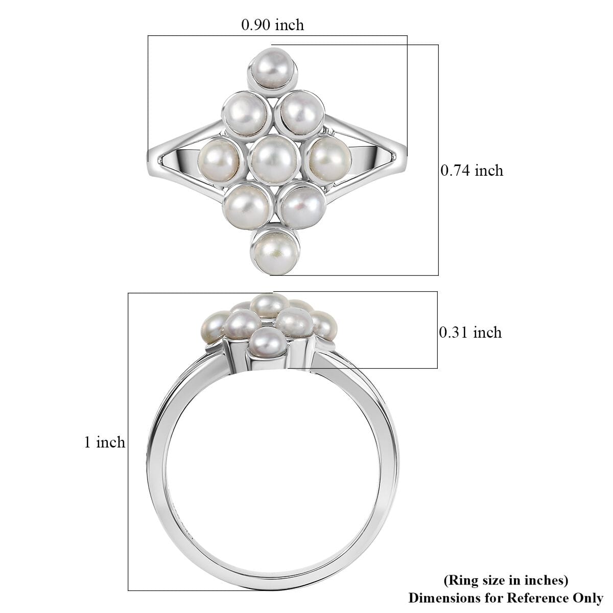 D'Joy Freshwater Pearl Nine Moons Ring in Platinum Over Sterling Silver (Size 7.0) image number 5
