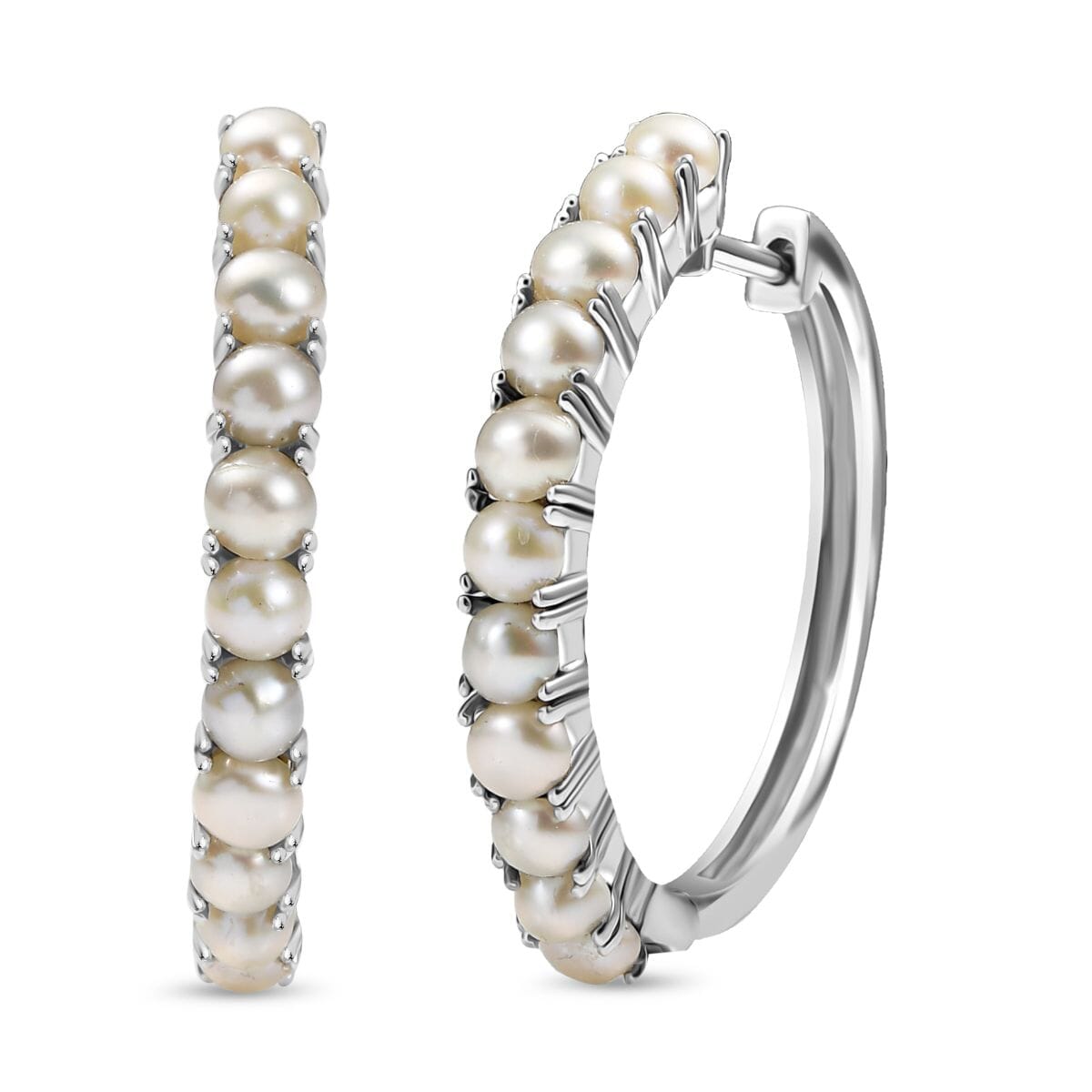 D'Joy Freshwater Pearl Radiance Hoop Earrings in Rhodium Over Sterling Silver image number 0