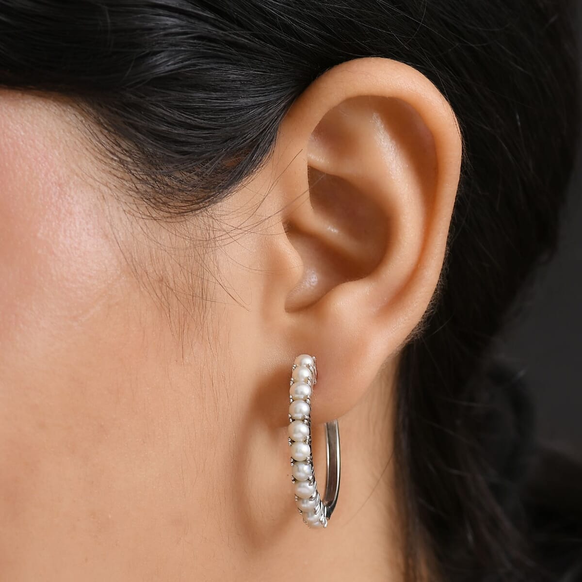 D'Joy Freshwater Pearl Radiance Hoop Earrings in Rhodium Over Sterling Silver image number 2