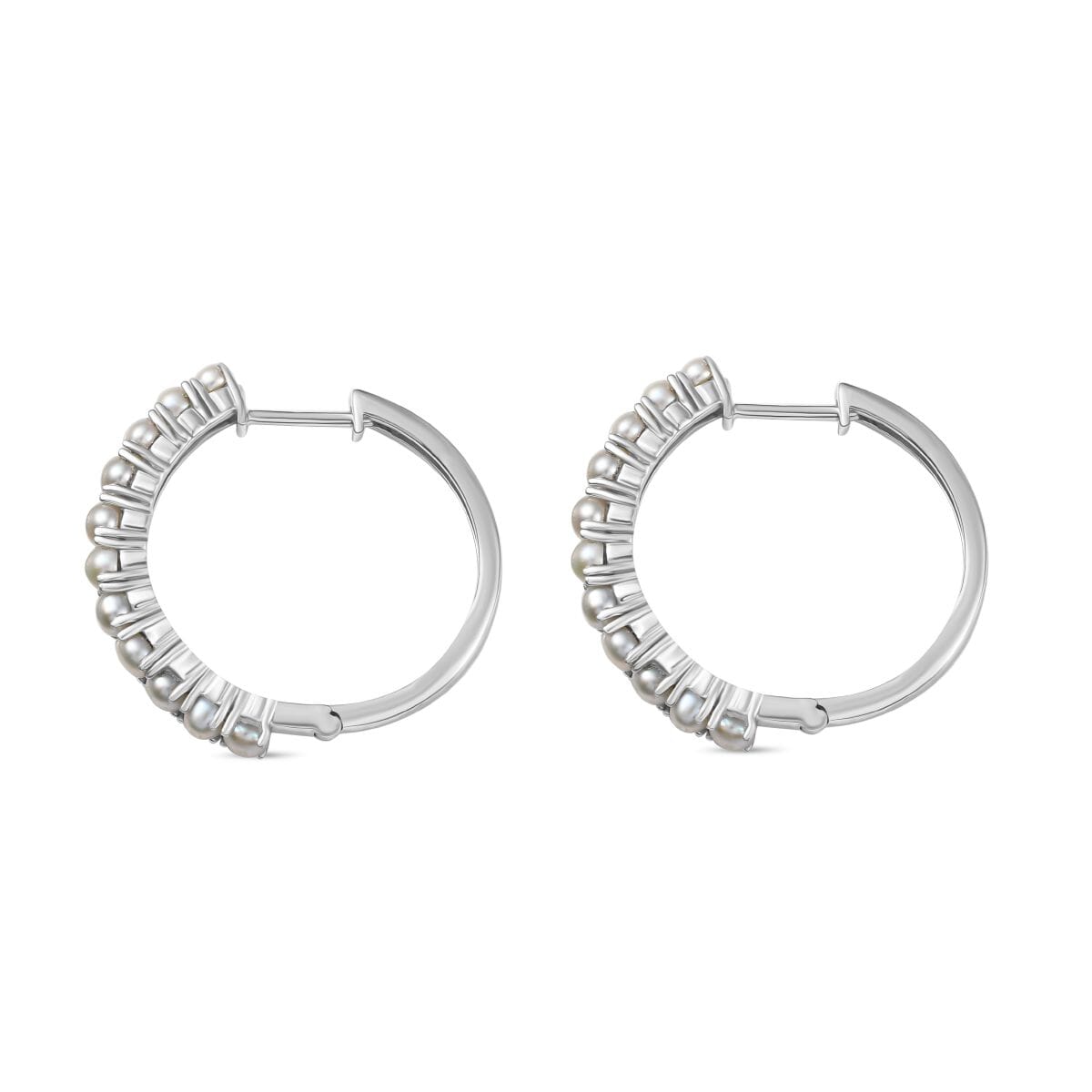 D'Joy Freshwater Pearl Radiance Hoop Earrings in Rhodium Over Sterling Silver image number 3