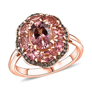 Luxoro Premium Blush Tourmaline and Natural Champagne Diamond 2.80 ctw Blush Bloom Ring in 10K Rose Gold (Size 5.5)