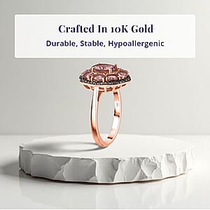 Luxoro Premium Blush Tourmaline and Natural Champagne Diamond 2.80 ctw Blush Bloom Ring in 10K Rose Gold (Size 5.5)